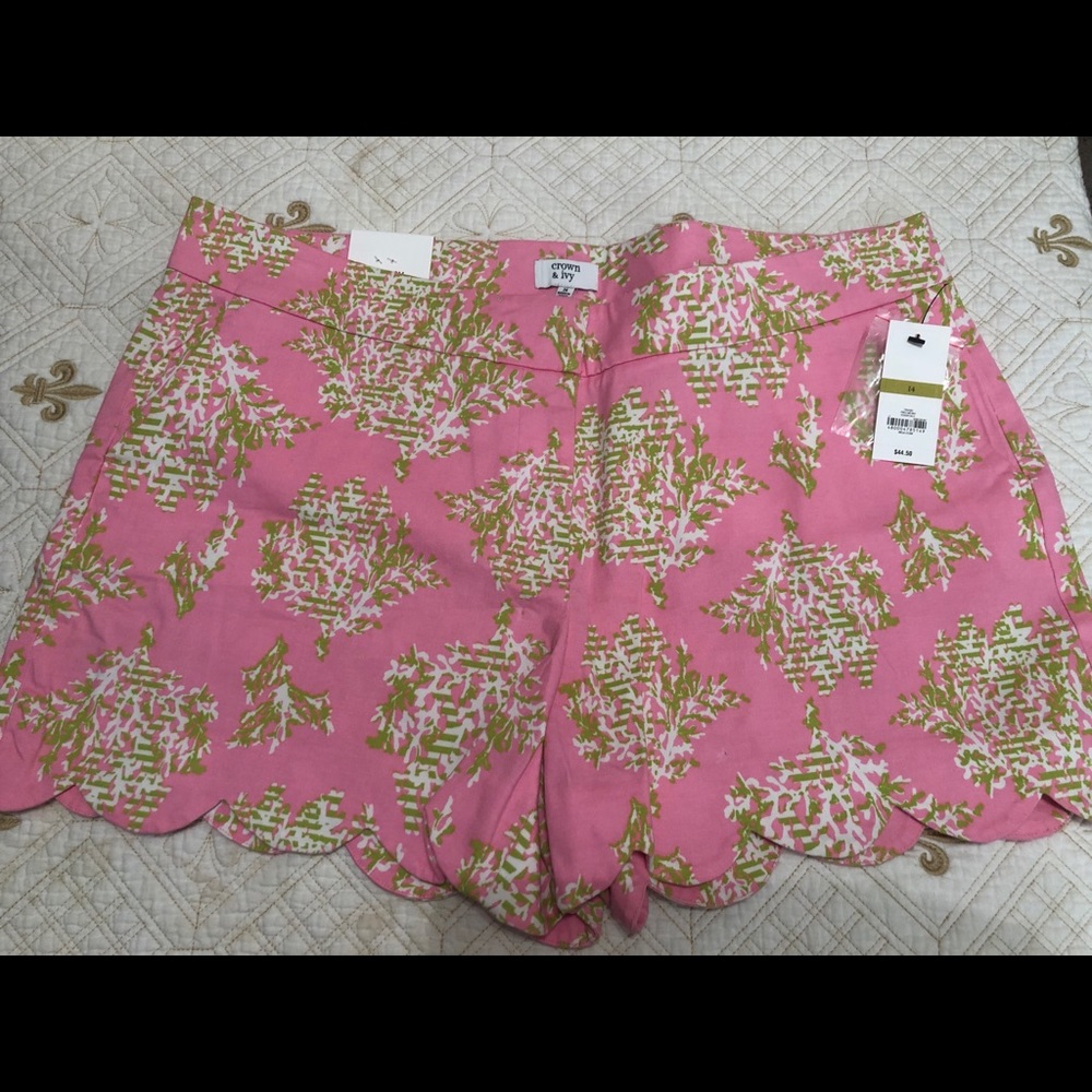 Crown & Ivy pink & green “coral” shorts